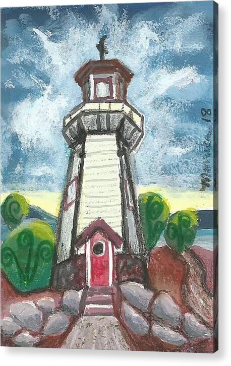 Lighthouse Acrylic Print featuring the painting River Rouge Memorial Lighthouse by Monica Resinger