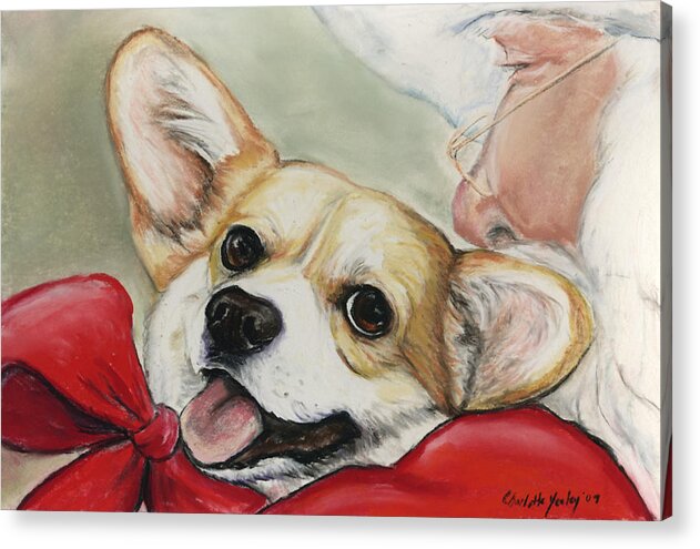 Pet Acrylic Print featuring the painting Corgi for Christmas by Charlotte Yealey