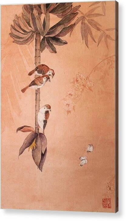 Flower And Bird Acrylic Print featuring the painting Dawn by Ping Yan