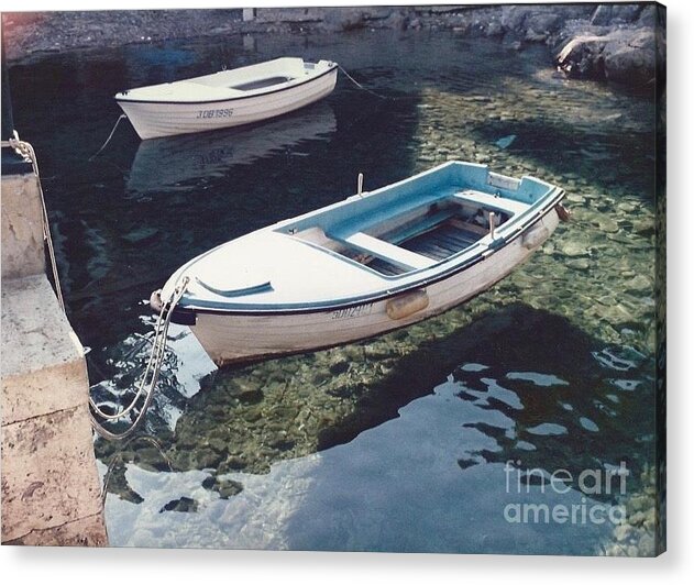 Boats Water Calm Floating Acrylic Print featuring the photograph Dubrovnik Boats by J Doyne Miller