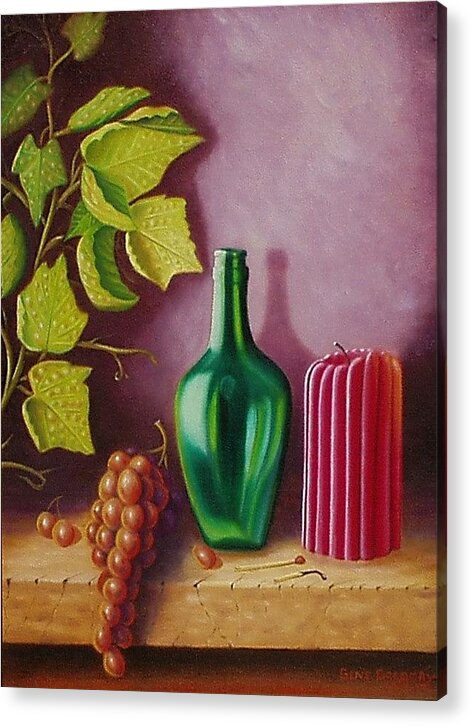 Still Life Acrylic Print featuring the painting Fruit and candle by Gene Gregory