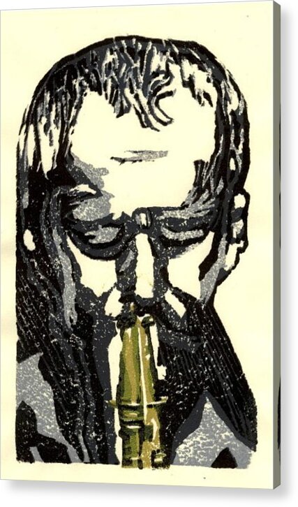 Linocut Acrylic Print featuring the relief Good Sax by John Brisson