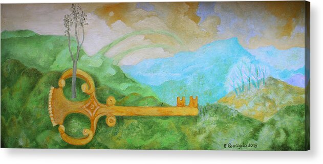 Landscape With A Key Acrylic Print featuring the painting Landscape with a key by Elzbieta Goszczycka