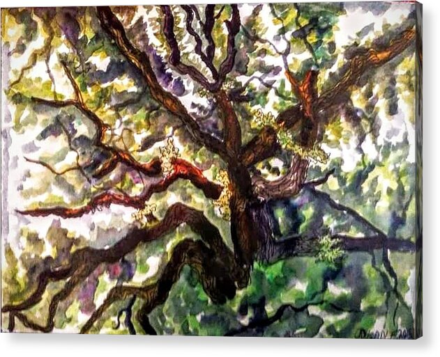 Landscape Acrylic Print featuring the painting Majestic Oak by Angela Weddle
