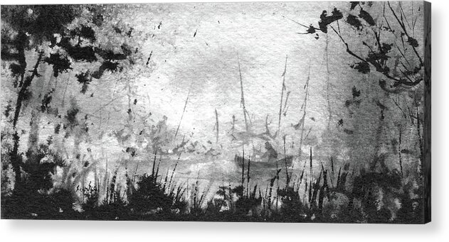 Ink Landscape Acrylic Print featuring the painting Man In Boat by Sean Seal