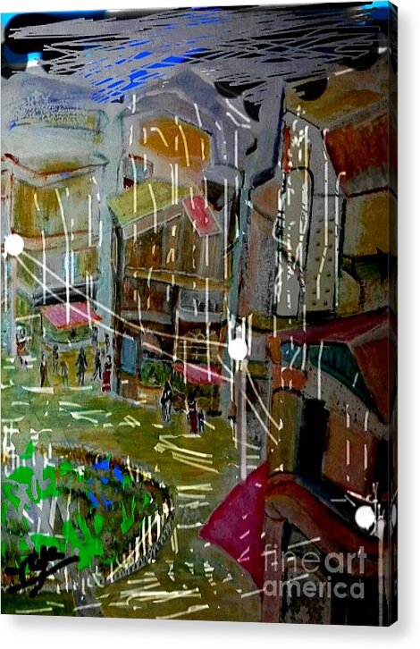 Festival Acrylic Print featuring the painting My festive neighbourhood by Subrata Bose