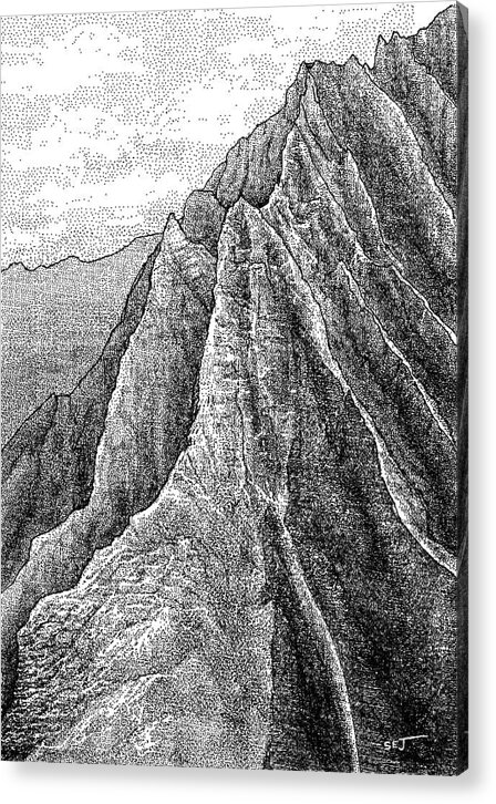 Na Pali Acrylic Print featuring the digital art Na Pali Cliffs black by Stephen Jorgensen