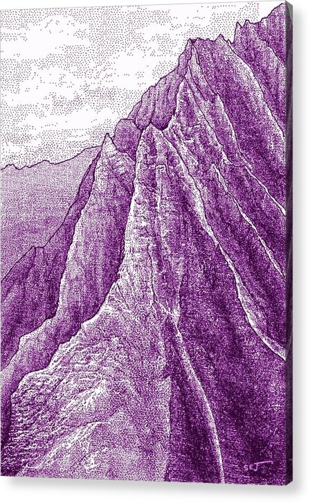 Na Pali Acrylic Print featuring the digital art Na Pali Cliffs purple by Stephen Jorgensen