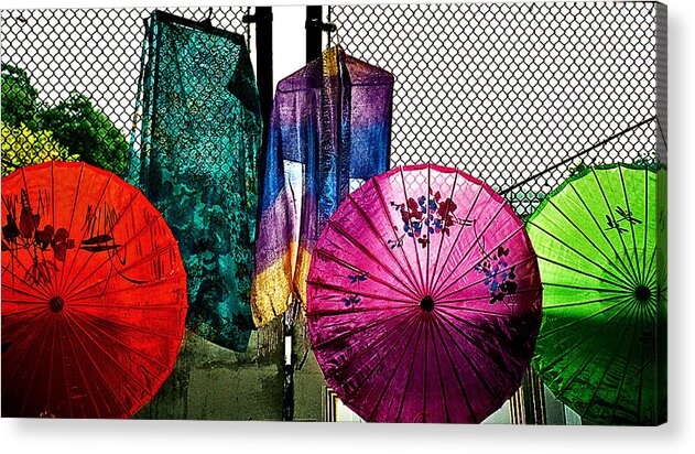 Flea Market Acrylic Print featuring the photograph Parasols at a flea market by Bill Jonscher