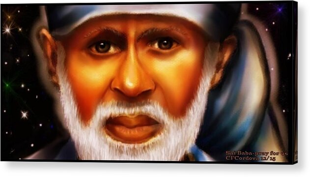 Digital Art Acrylic Print featuring the painting Sai Baba -Pray For Us by Carmen Cordova