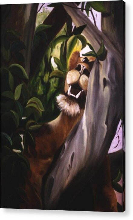 Lion Acrylic Print featuring the painting Satisfied by Renate Wesley