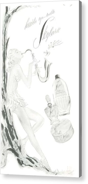 Vintage Perfume Ad Acrylic Print featuring the digital art Sax Girl by Kim Kent