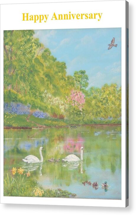 Anniversary Acrylic Print featuring the painting Spring swans anniversary card by David Capon
