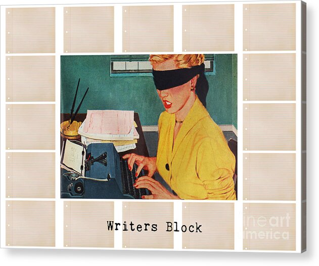 Writers Acrylic Print featuring the mixed media Writers Block #2 by Sally Edelstein