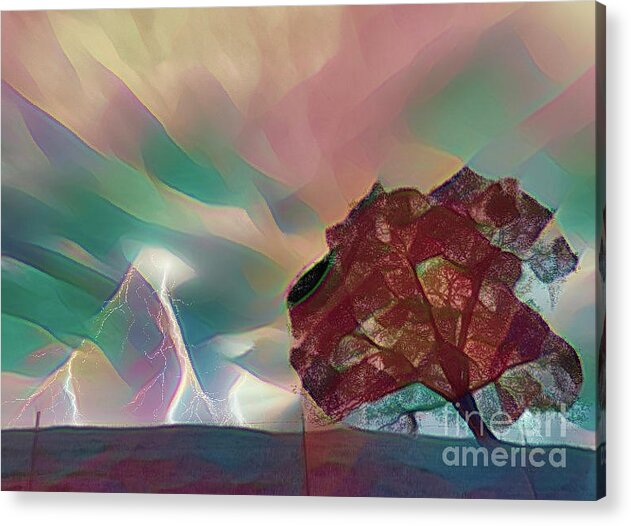 Digital Series Acrylic Print featuring the digital art Artistic Series Tree Lightning Color by Chuck Kuhn