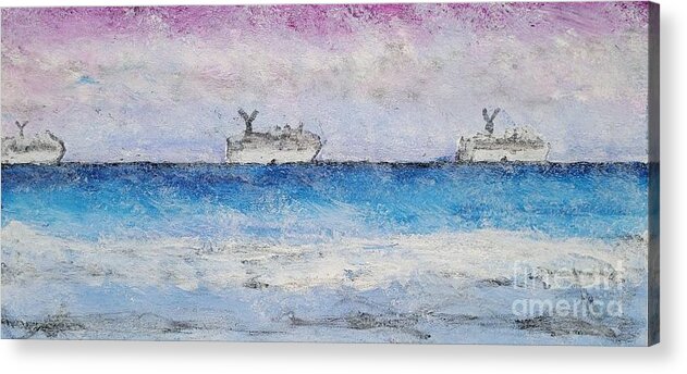  Acrylic Print featuring the painting The Cruise Ships in Port by Mark SanSouci