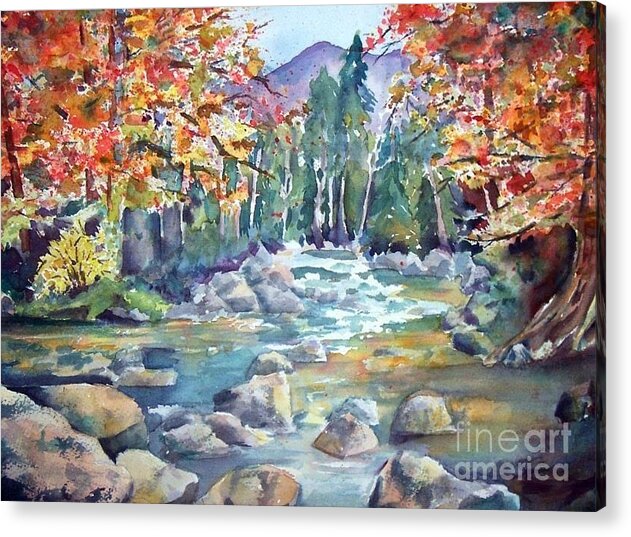 Watercolor Acrylic Print featuring the painting Fall Creek by Liana Yarckin