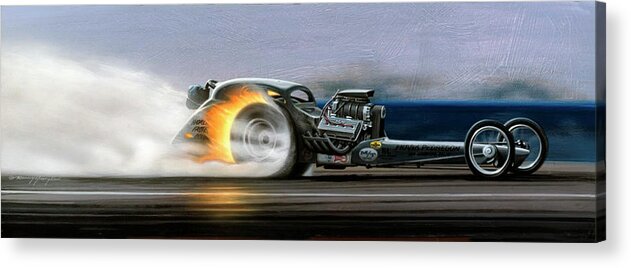 Nhra Funny Car Hell Fire Nitro Top Fuel Dragster Kenny Youngblood John Force Acrylic Print featuring the painting Flamin Frank by Kenny Youngblood