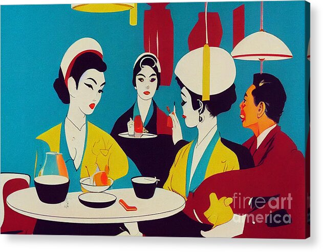 Geisha Lunch Break Acrylic Print featuring the mixed media Geisha Lunch Break III by Jay Schankman