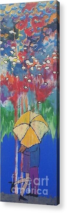 Kissing Acrylic Print featuring the painting Kissin in the Rain by Mark SanSouci