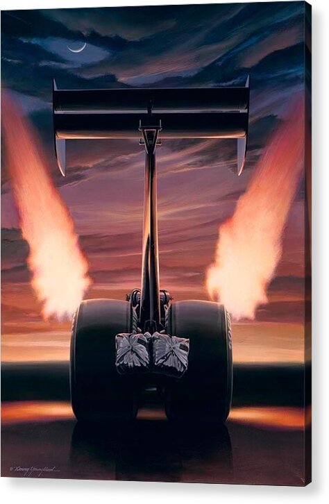 Nhra Funny Car Top Fuel Kenny Youngblood John Force Terry Mcmillan Nitro Drag Racing Don Garlits Acrylic Print featuring the painting Night Wing II by Kenny Youngblood