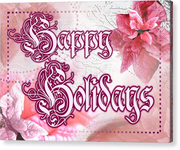 Seasonal Acrylic Print featuring the digital art Seasonal Greetings Pink Poinsettes by Delynn Addams