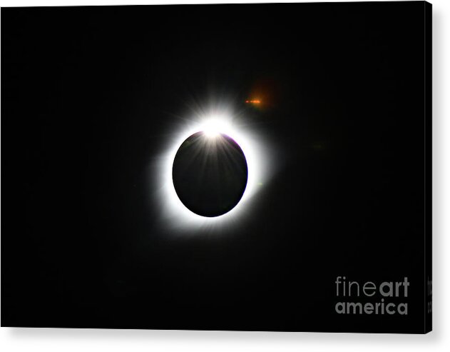 Eclipse; Diamond Ring; Corona; Light Flare; Night; Sky; Acrylic Print featuring the photograph The Diamond Ring by Tina Uihlein
