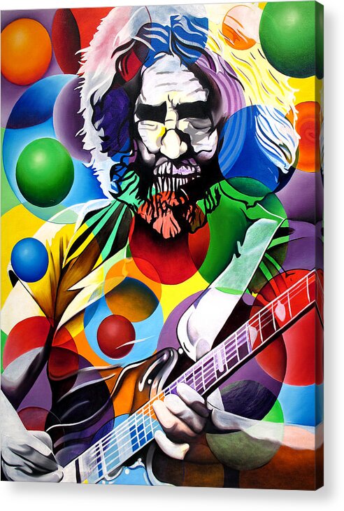 Jerry Garcia Acrylic Print featuring the painting Jerry Garcia in Bubbles by Joshua Morton