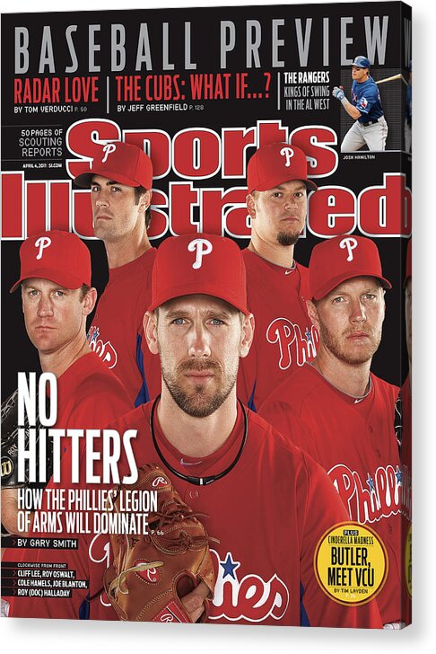 Clearwater Acrylic Print featuring the photograph Philladelphia Phillies Starting Five, 2011 Mlb Baseball Sports Illustrated Cover #1 by Sports Illustrated