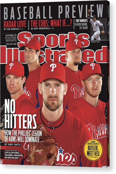 Clearwater Acrylic Print featuring the photograph Philladelphia Phillies Starting Five, 2011 Mlb Baseball Sports Illustrated Cover by Sports Illustrated