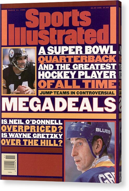 National Hockey League Acrylic Print featuring the photograph A Super Bowl Quarterback And The Greatest Hockey Player Of Sports Illustrated Cover by Sports Illustrated