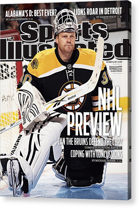 Magazine Cover Acrylic Print featuring the photograph Boston Bruins Goalie Tim Thomas, 2011-12 Nhl Hockey Season Sports Illustrated Cover by Sports Illustrated