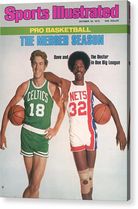 Magazine Cover Acrylic Print featuring the photograph Boston Celtics Dave Cowen And New York Nets Julius Erving Sports Illustrated Cover by Sports Illustrated