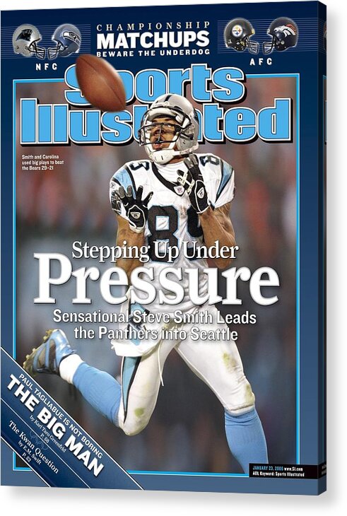 Playoffs Acrylic Print featuring the photograph Carolina Panthers Steve Smith, 2006 Nfc Divisional Playoffs Sports Illustrated Cover by Sports Illustrated
