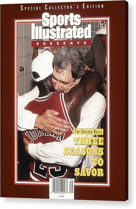Chicago Bulls Acrylic Print featuring the photograph Chicago Bulls Coach Phil Jackson And Michael Jordan, 1993 Sports Illustrated Cover by Sports Illustrated