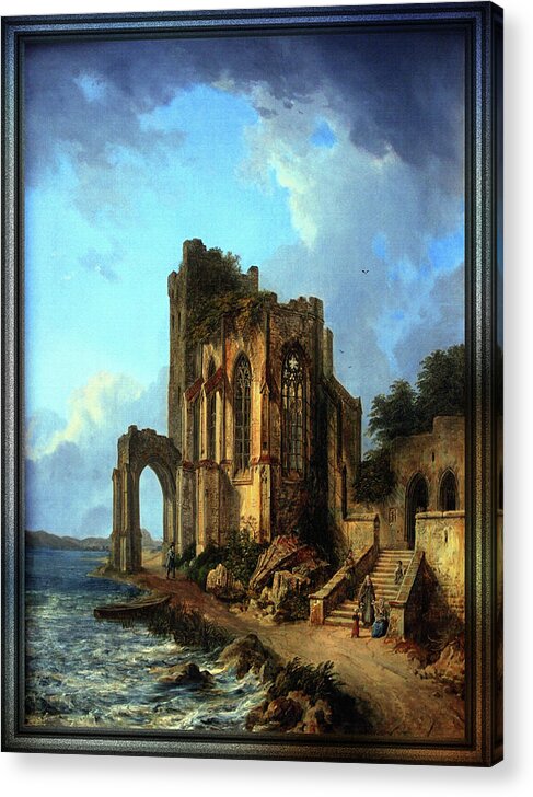 Church Ruins By The Sea Acrylic Print featuring the painting Church Ruins By The Sea by Domenico Quaglio the Younger by Rolando Burbon