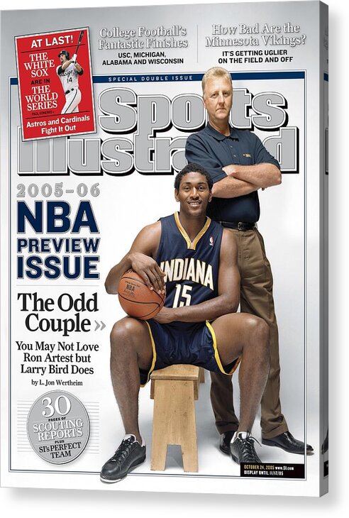 Nba Pro Basketball Acrylic Print featuring the photograph Indiana Pacers Ron Artest And President Of Basketball Sports Illustrated Cover by Sports Illustrated