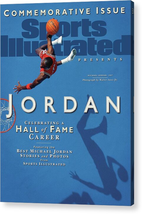 1980-1989 Acrylic Print featuring the photograph Jordan Celebrating A Hall Of Fame Career Sports Illustrated Cover by Sports Illustrated