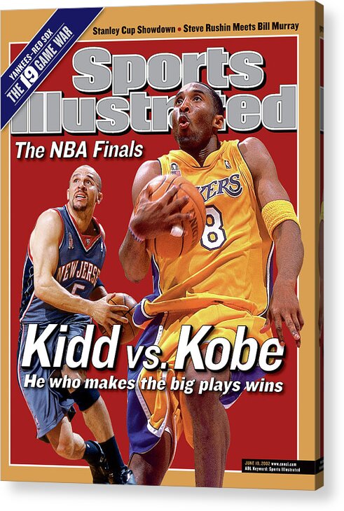 Playoffs Acrylic Print featuring the photograph Los Angeles Lakers Kobe Bryant And New Jersey Nets Jason Sports Illustrated Cover by Sports Illustrated
