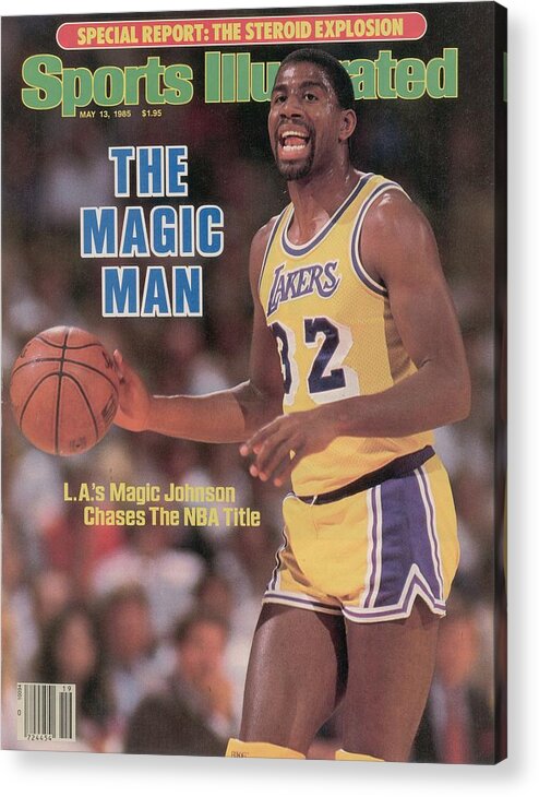 Playoffs Acrylic Print featuring the photograph Los Angeles Lakers Magic Johnson, 1985 Nba Western Sports Illustrated Cover by Sports Illustrated