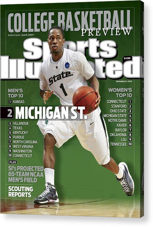 Hubert H. Humphrey Metrodome Acrylic Print featuring the photograph Michigan State University Kalin Lucas, 2009 Ncaa Midwest Sports Illustrated Cover by Sports Illustrated