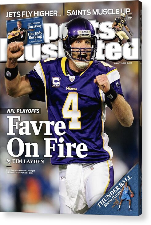 Hubert H. Humphrey Metrodome Acrylic Print featuring the photograph Minnesota Vikings Qb Brett Favre, 2010 Nfc Divisional Sports Illustrated Cover by Sports Illustrated