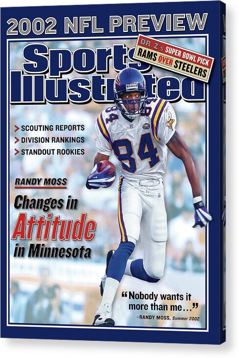 Magazine Cover Acrylic Print featuring the photograph Minnesota Vikings Randy Moss, 2002 Nfl Football Preview Sports Illustrated Cover by Sports Illustrated