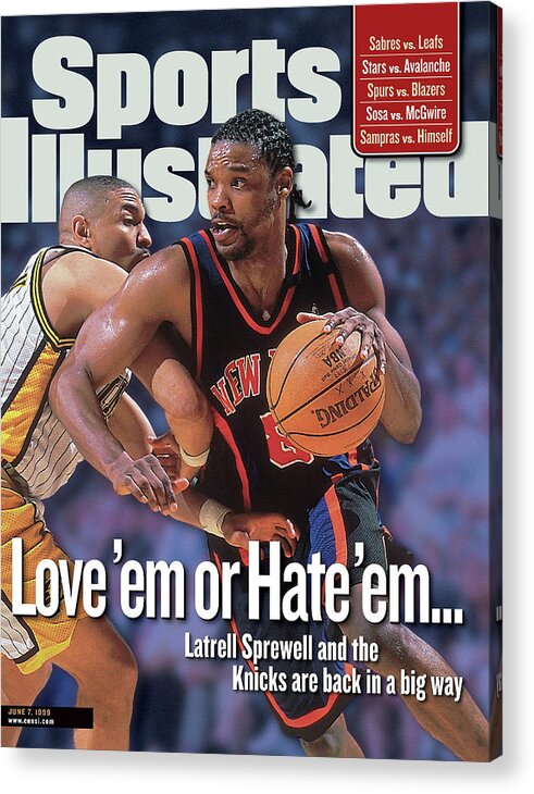 Playoffs Acrylic Print featuring the photograph New York Knicks Latrell Sprewell, 1999 Nba Eastern Sports Illustrated Cover by Sports Illustrated