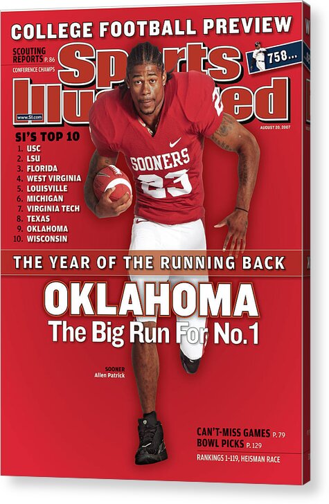 Magazine Cover Acrylic Print featuring the photograph Oklahoma Allen Patrick, 2007 College Football Preview Sports Illustrated Cover by Sports Illustrated