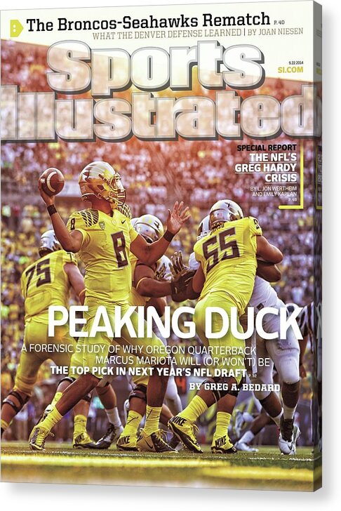 Michigan State University Acrylic Print featuring the photograph Peaking Duck Marcus Mariota Sports Illustrated Cover by Sports Illustrated