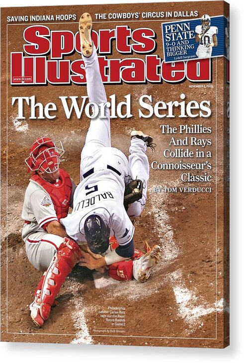 Magazine Cover Acrylic Print featuring the photograph Philadelphia Phillies Carlos Ruiz, 2008 World Series Sports Illustrated Cover by Sports Illustrated