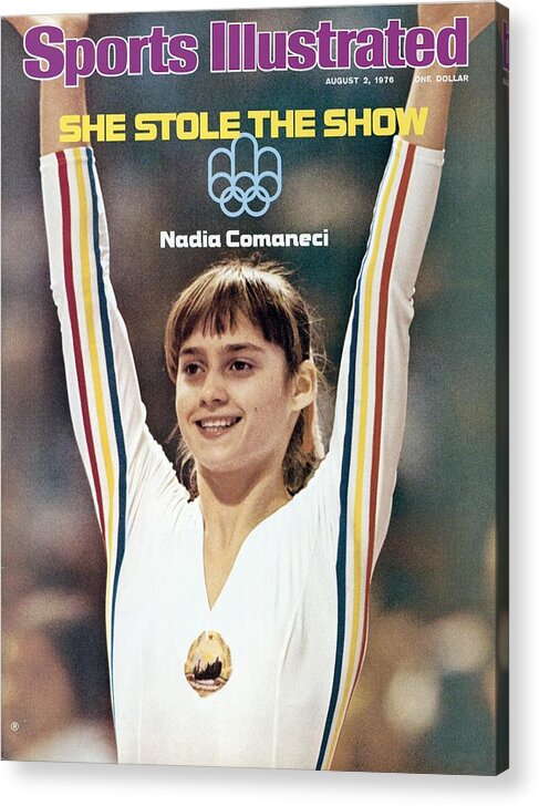Magazine Cover Acrylic Print featuring the photograph Romania Nadia Comaneci, 1976 Summer Olympics Sports Illustrated Cover by Sports Illustrated