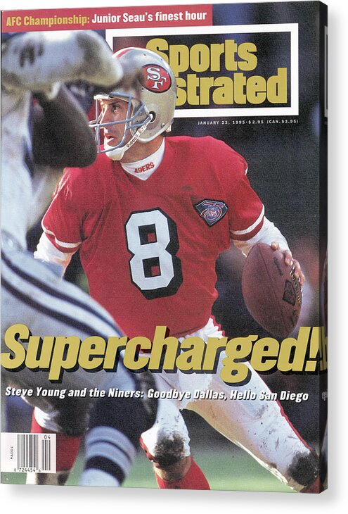 Playoffs Acrylic Print featuring the photograph San Francisco 49ers Qb Steve Young, 1995 Nfc Championship Sports Illustrated Cover by Sports Illustrated