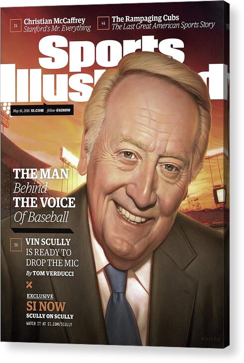 Magazine Cover Acrylic Print featuring the photograph The Man Behind The Voice Of Baseball Sports Illustrated Cover by Sports Illustrated